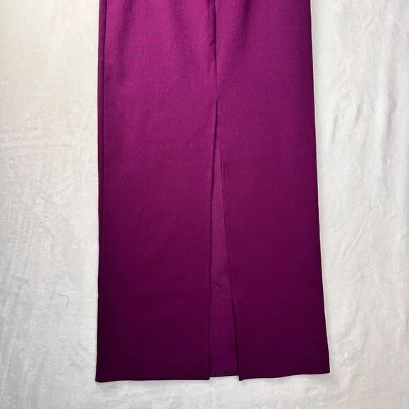 Zara Womens Maxi Pencil Skirt Burgundy Sz S High Waist-Back Slit-Elastic Waist - Picture 7 of 9